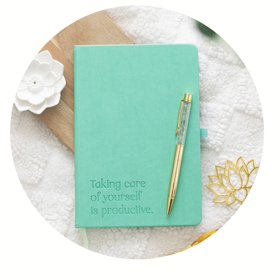 Welzijn journal met groene aventurijn pen
