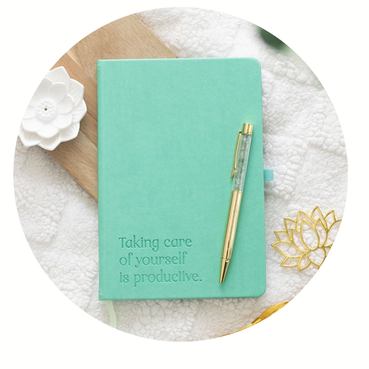 Welzijn journal met groene aventurijn pen