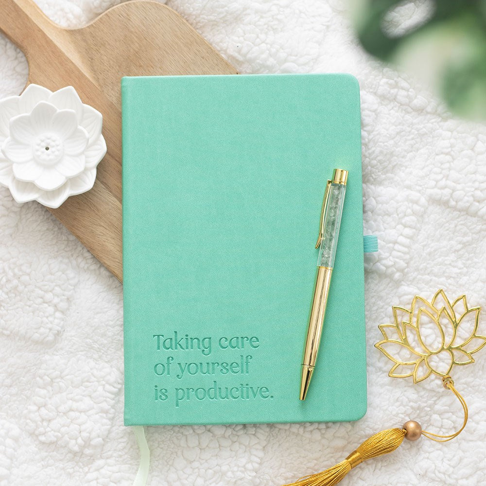 Welzijn journal met groene aventurijn pen