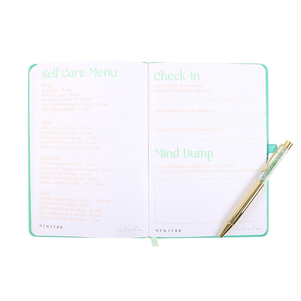 Welzijn journal met groene aventurijn pen